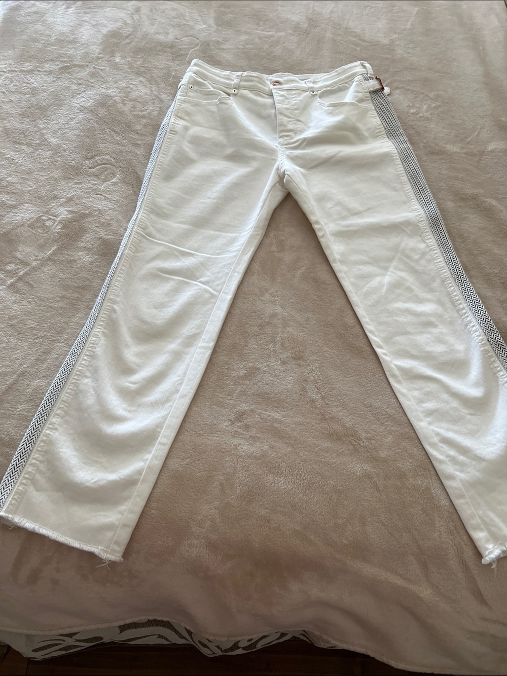 Pilcro and the Letterpress White Flare Jeans with Braided Side Trim